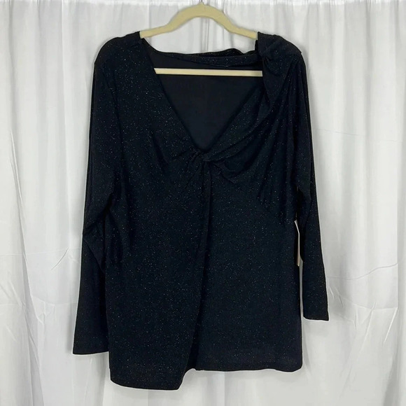 Halogen New Black Twist V-Neck Sparkle Knit Blouse Size 3X - Picture 1 of 8